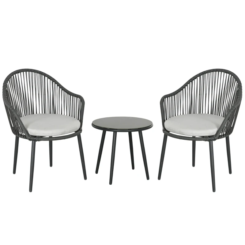 Outsunny Ensemble de jardin salon de jardin en résine tressée cadre en acier 2 fauteuils + 1 table basse coussins inclus gris