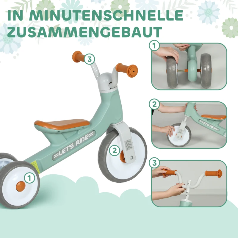 AIYAPLAY Toddler Balance Bike with No Pedal, 3 Silence Wheels for 12-36 Months Boys and Girls, Indoor Outdoor, Green