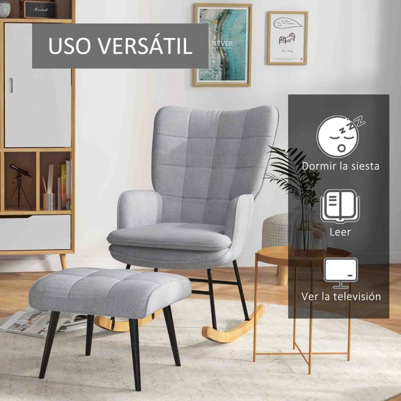 HOMCOM Silla Mecedora con Reposapiés Cojín Acolchado y Reposabrazos Carga 130 kg Gris Claro