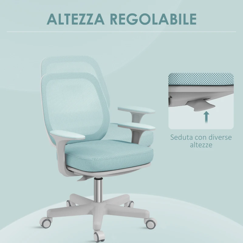 Vinsetto Sedia da Ufficio Ergonomica ad Altezza Regolabile con Schienale Traspirante, 55x48x82.5-94.5 cm, Verde Chiaro
