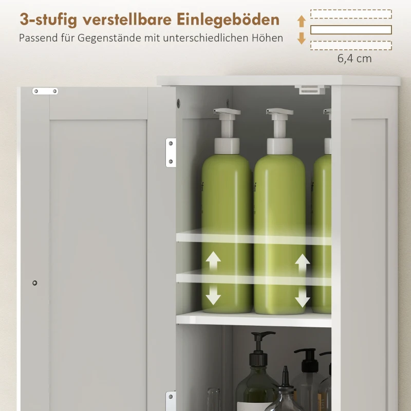 HOMCOM Hoher schlanker Badezimmerschrank mit Türen, offene Regale, 30 x 30 x 170 cm, Weiß