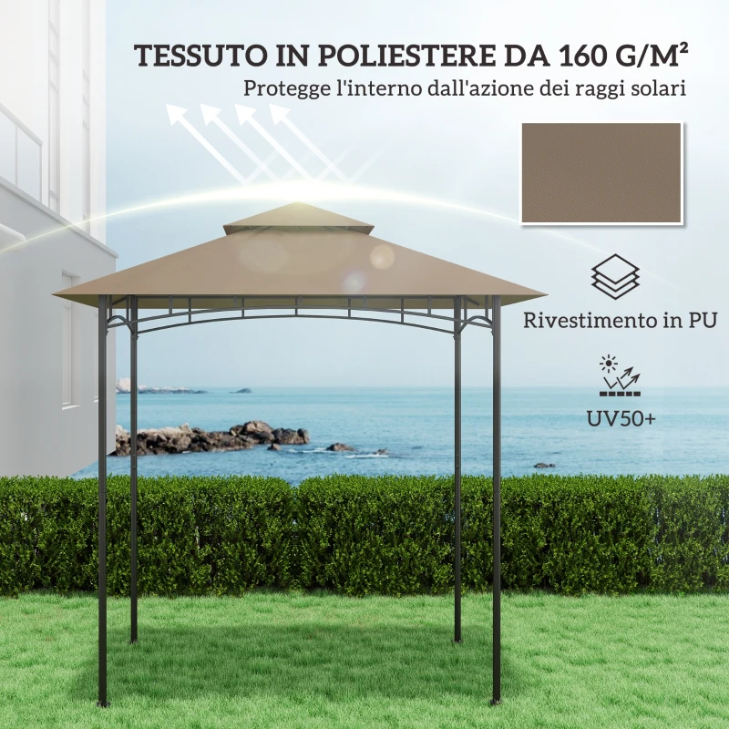 Outsunny Copertura per Gazebo da Giardino per Barbecue 1.52x2.44 m a 2 Livelli in Poliestere 160gsm Cachi