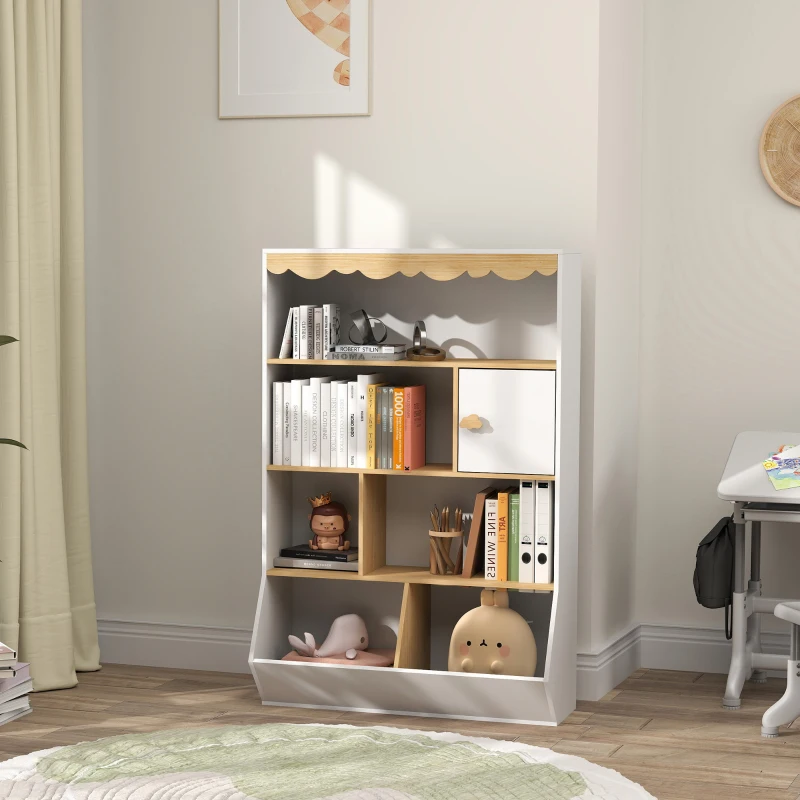 AIYAPLAY Bibliothèque enfant rangement livre enfant meuble de rangement pour jouets avec 4 étagères, 2 casiers et placard