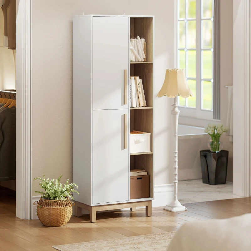 HOMCOM 176 cm großes Bücherregal, 4 offene Regale, 2 Schränke, freistehender Bücherschrank, MDF, Weiß
