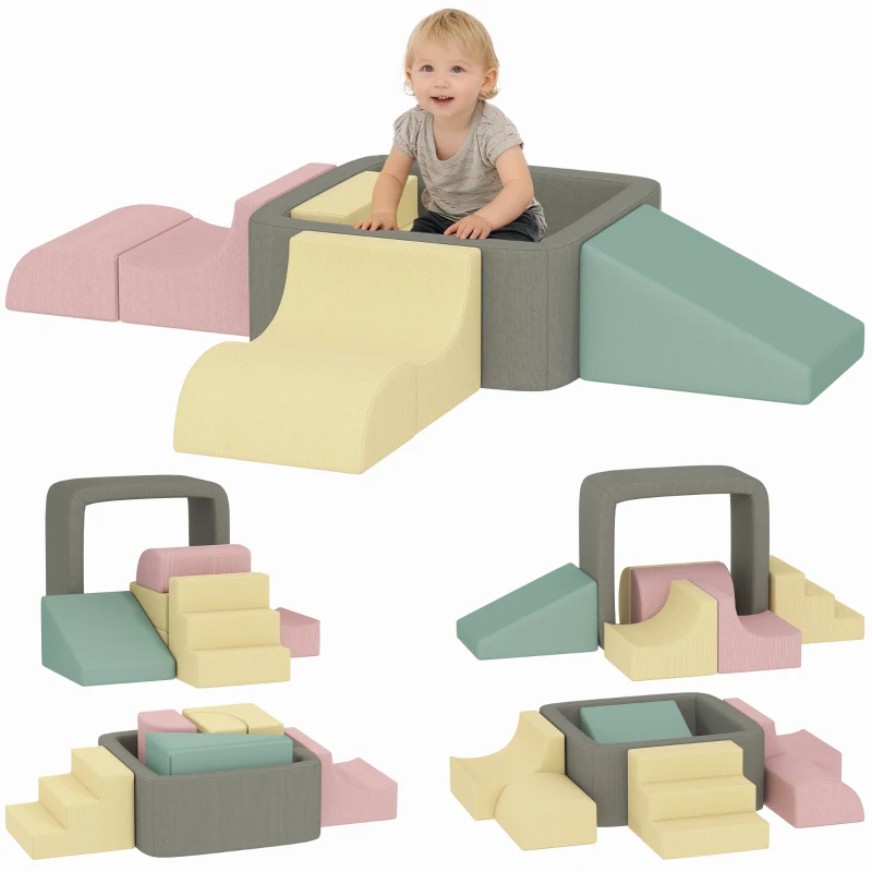 AIYAPLAY Juego de 7 Bloques de Espuma para Niños con Fundas de Pana Lavables para Escalar y Gatear Multicolor