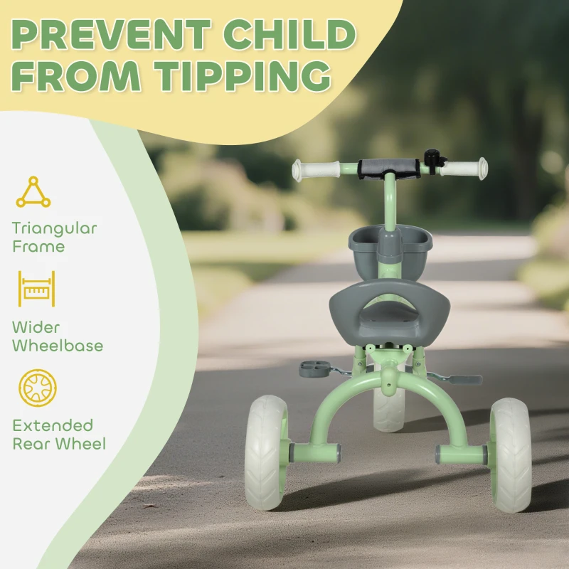 AIYAPLAY Kids Trike, Toddler Tricycle with Front Basket and EVA Wheels for Ages 2-5 Years, Indoor Outdoor for Boys Girls, Green