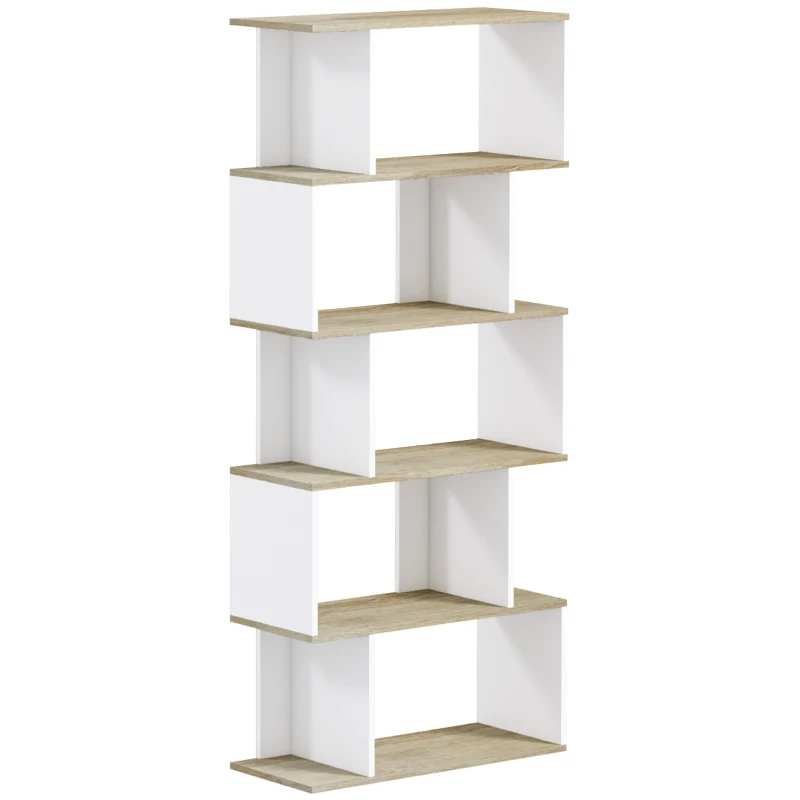 HOMCOM Bibliothèque style scandinave meuble de rangement 5 étagères anti-basculement Charge 25 kg aspect bois & Blanc