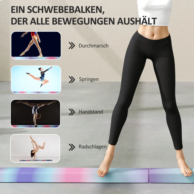SPORTNOW Schwebebalken 2,4 m, faltbar, rutschfester Boden, für 3+ Jahre, bis 80 kg, Mehrfarbig