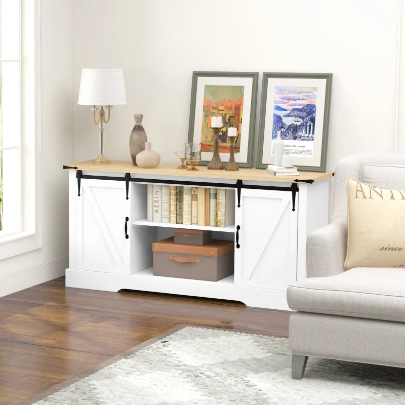 HOMCOM Buffet meuble de rangement avec 2 portes coulissantes étagères réglables 150l x 40P x 72H cm en bois blanc chêne