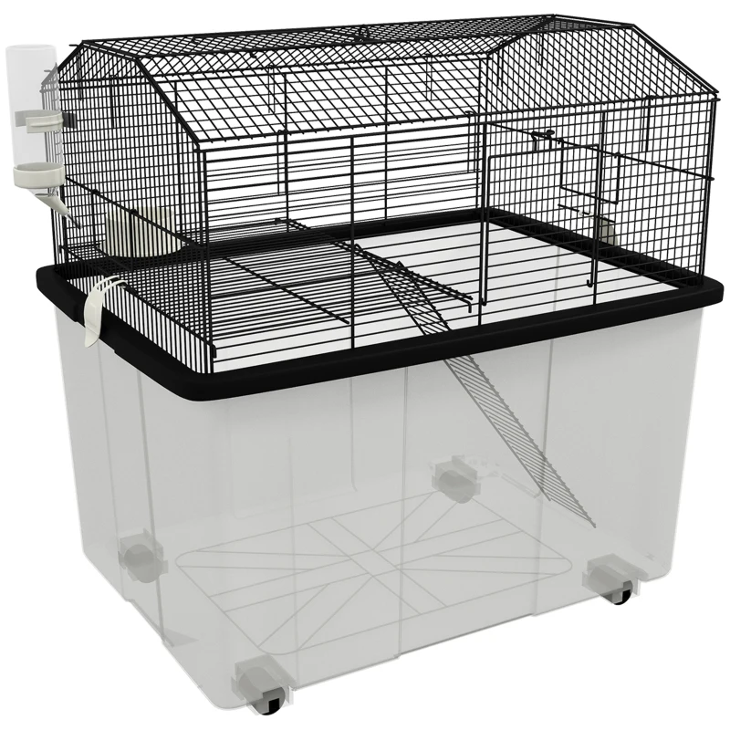 PawHut Cage hamster cage rongeur 2 étages avec roulettes plate-forme et échelle en fil d'acier 57 x 43 x 57 cm noir