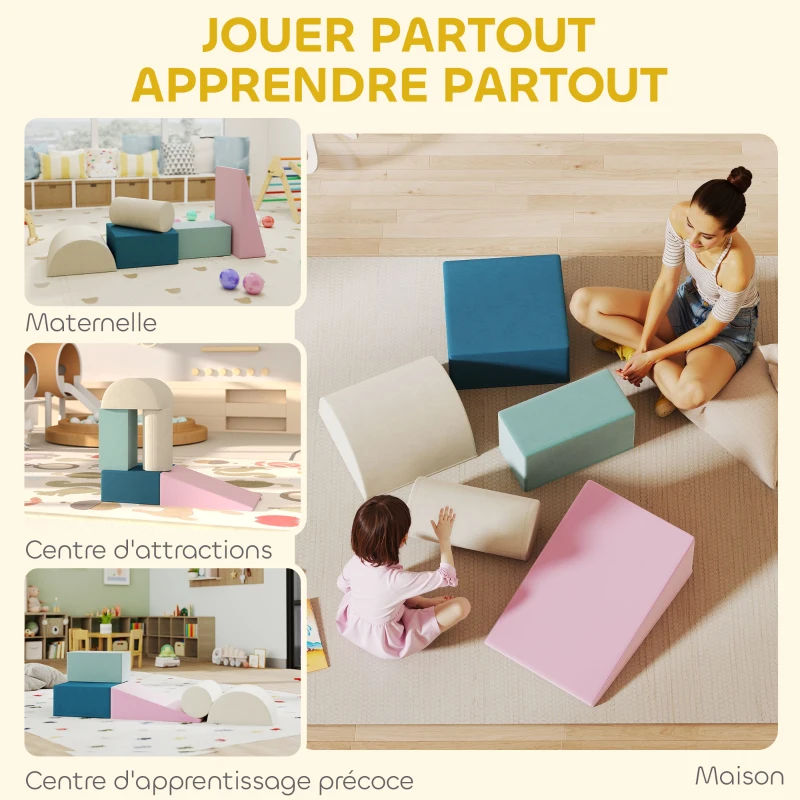 AIYAPLAY Parcours motricité bébé jouet d'escalade modulable 5 pièces housse lavable en velours 61 x 40,6 x 60 cm multicolore