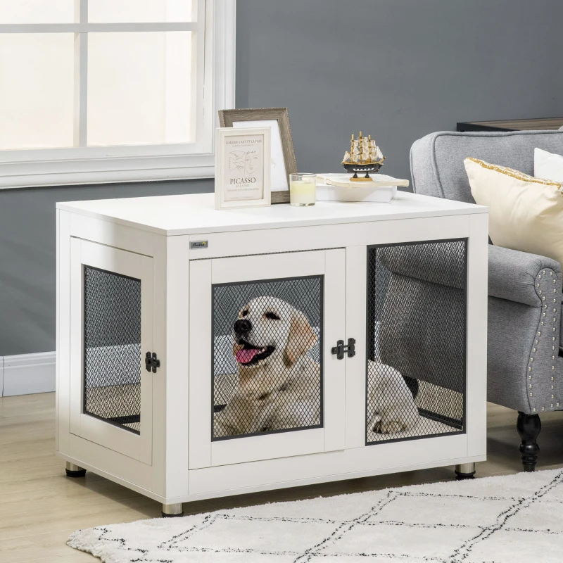 PawHut Cage pour chien cage de chien sur pied avec coussin amovible acier noir et blanc - 94 x 60 x 71,5 cm