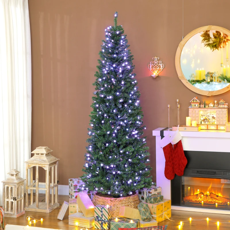 HOMCOM Sapin de Noël artificiel 180 cm, arbre de Noël, lumières LED synchronisées colorées et télécommande, 899 pointes, vert