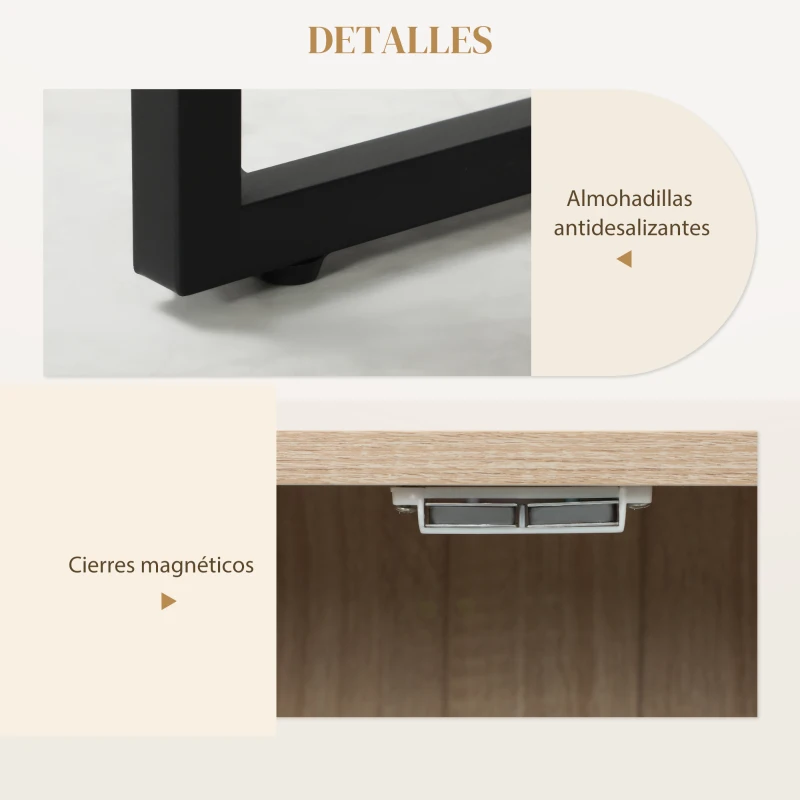 HOMCOM Aparador de Salón con 3 Puertas con Diseño Chevron Estantes Ajustables Patas de Metal 108x40x80 cm Roble