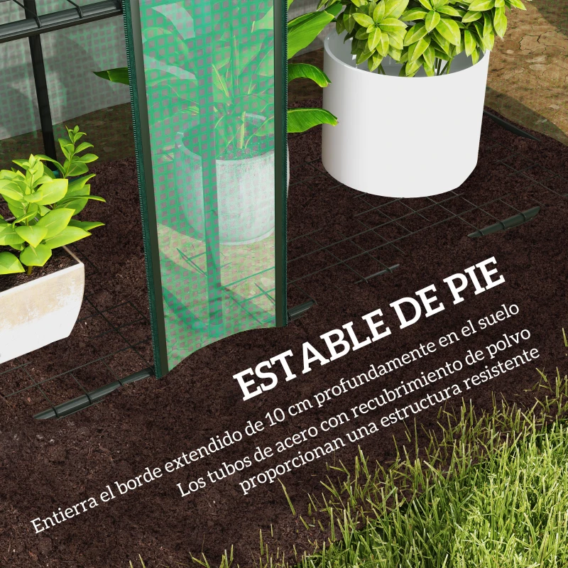 Outsunny Invernadero de Exterior de 3 Niveles con Puerta Enrollable con Cremallera 9 Estantes Cubierta de PE 215x46x151cm Verde