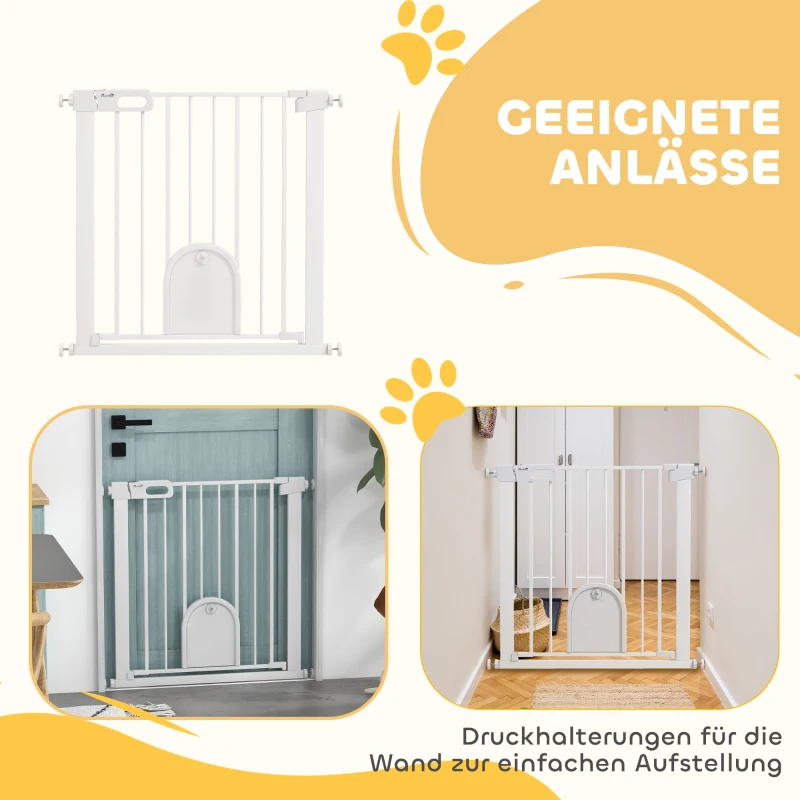 PawHut Absperrgitter für Haustiere, verstellbar, mit kleiner Tür, Metall, Kunststoff, Weiß