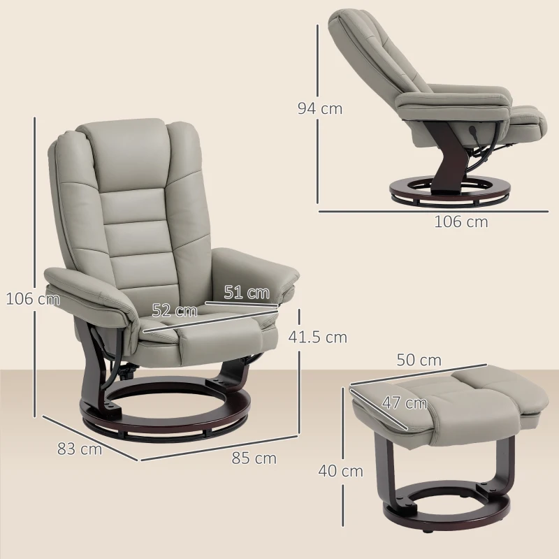 HOMCOM Fauteuil relax inclinable 135° grand confort pivotant 360° avec repose-pieds revêtement synthétique marron(m-3)