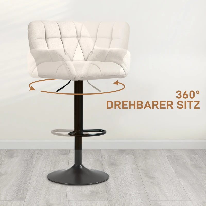 HOMCOM Barhocker 2er-Set Retro-Design höhenverstellbar Kunstleder Leinenoptik Creme + Schwarz