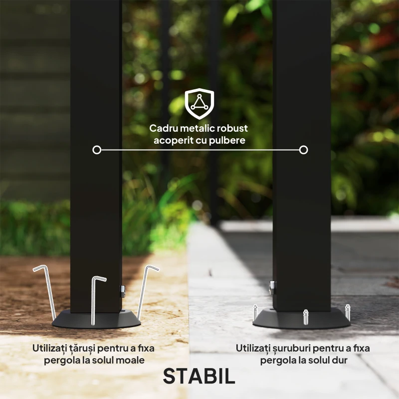 Outsunny Pergolă de Grădină cu Copertină Rezistentă la Apă, Cadru Metalic și Orificii de Drenaj, 248x298x200/250 cm, Alb