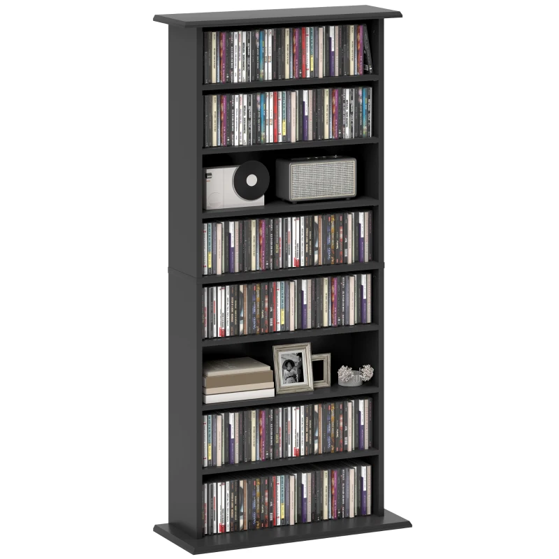 HOMCOM Rangements pour CD et DVD avec 8 compartiments et 6 étagères réglables, capacité max. 360 CD/185 DVD et Blu-ray, noir