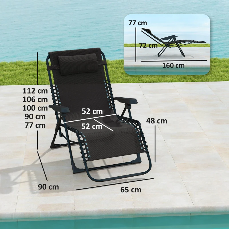 Outsunny Sonnenliege klappbar Gartenliege mit Kopfkissen, 5-Fach verstellbare Rückenlehne bis 120 kg belastbar Schwarz