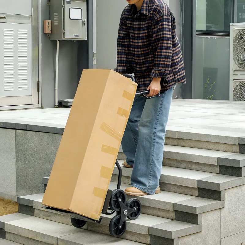 DURHAND Carrello per scale pieghevole 120 kg 6 ruote, in acciaio con corde telescopiche, 44x38x106,5cm, nero