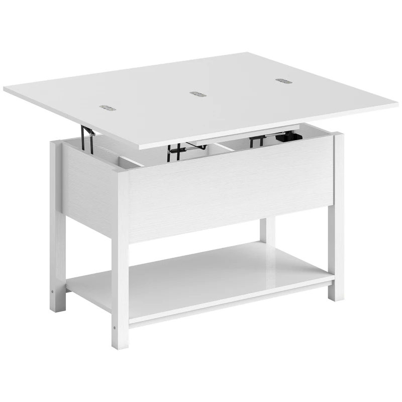 HOMCOM Table basse relevable et extensible table de salon avec compartiment caché étagère ouverte 100x45x50,5cm blanc