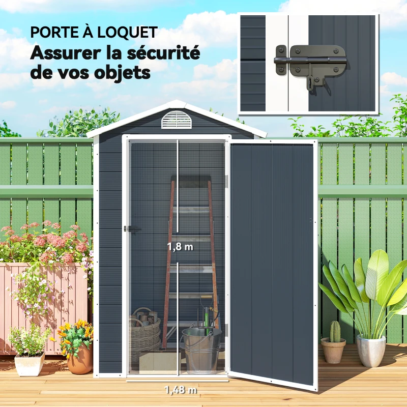 Outsunny Abri de jardin cabanon en résine polypropylène - 1 porte verrouillable 1 fenêtre et 1 grille d'aération