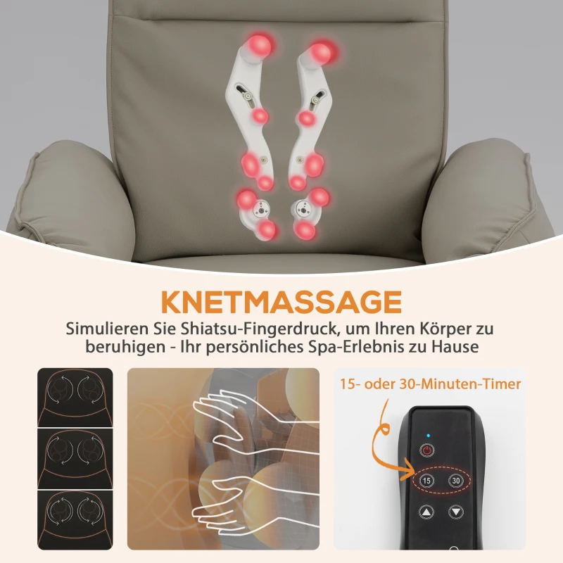 HOMCOM Elektrischer Massagesessel, Kunstlederbezug, Fußstütze, Seitentasche, Beige