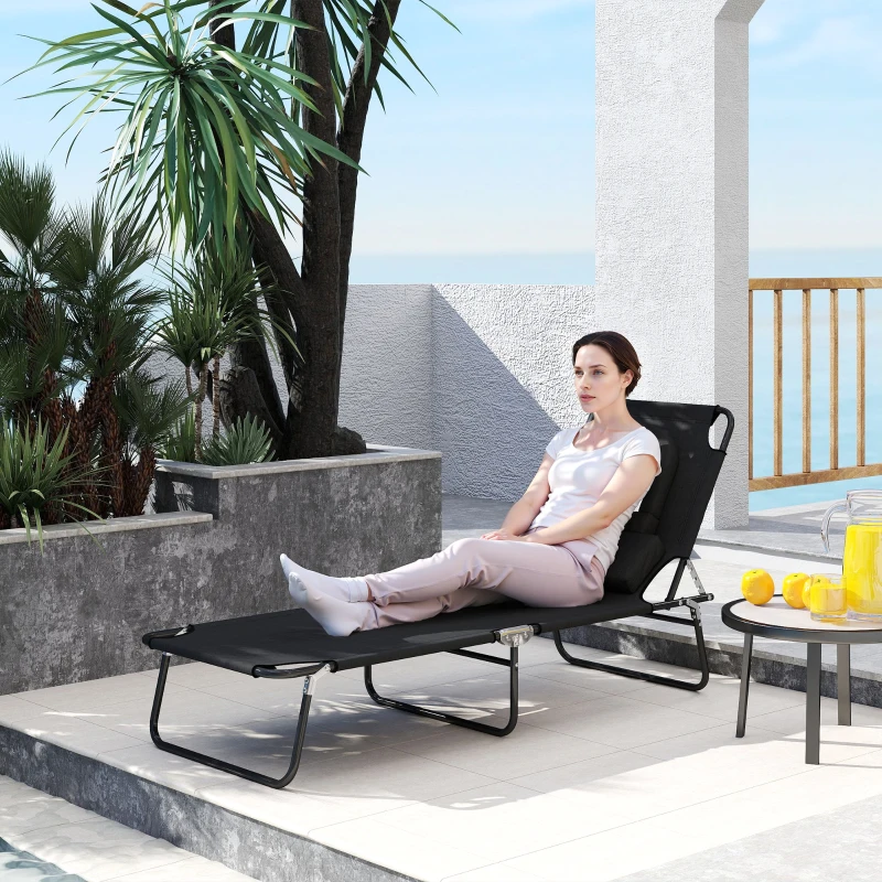 Outsunny Bain de Soleil Pliable transat inclinable 4 Positions Chaise Longue 3 Coussins fournis Noir