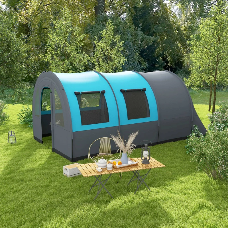 Outsunny Tente de camping 3 personnes avec 2 portes de chambre et sac de transport, imperméable dim. 480x260x200 cm