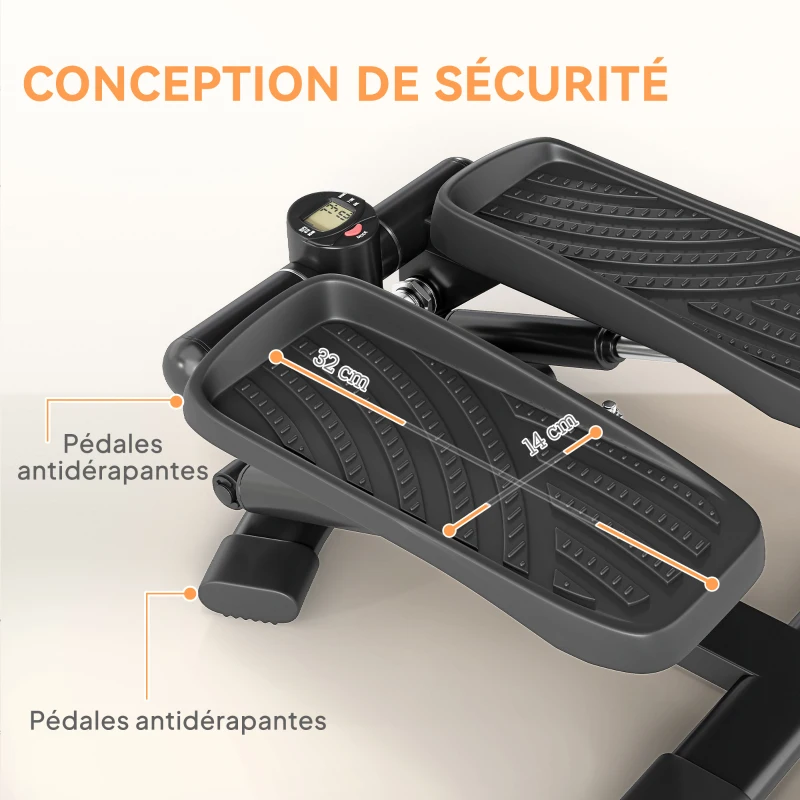 SPORTNOW Mini stepper fitness disque de torsion de la taille 2 en 1 écran LCD, hauteur réglable, 100 kg, 42 x 34 x 22 cm, noir