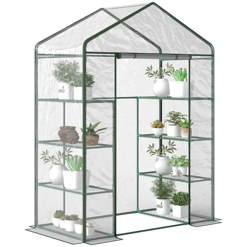 Outsunny Metal Frame Walk in Grow Herb Plant Portable Greenhouse Transparent 143 L x 73W x 195H cm
