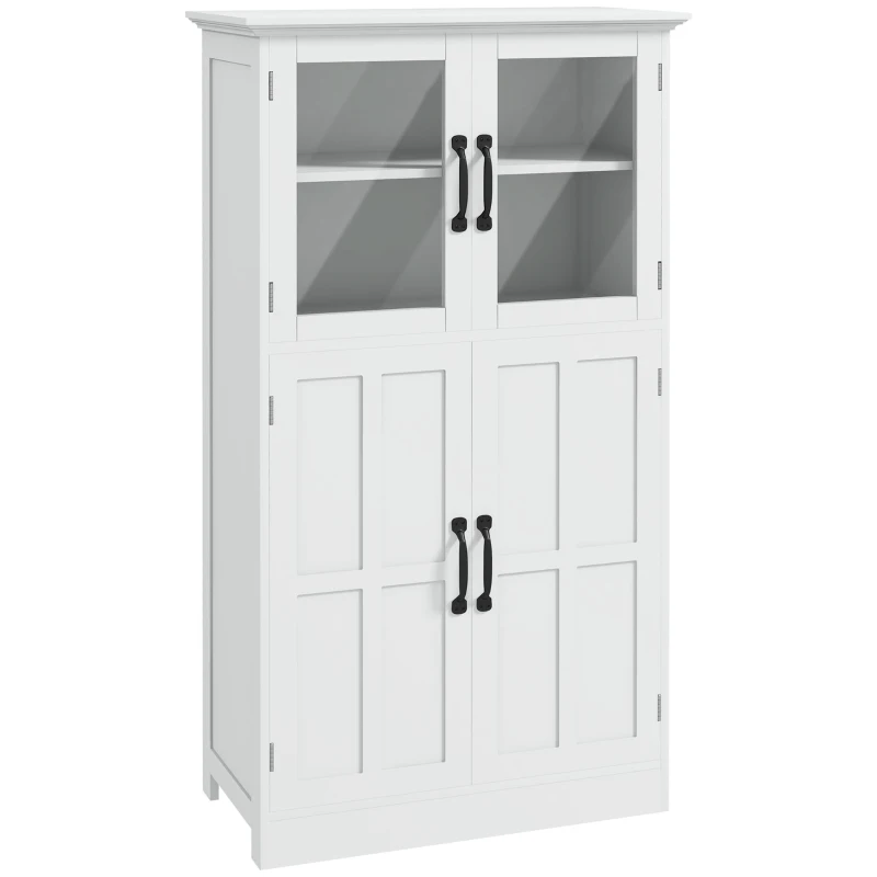 HOMCOM Buffet de cuisine armoire multi-rangements 2 placards, portes en verre, 4 étagères en bois blanc