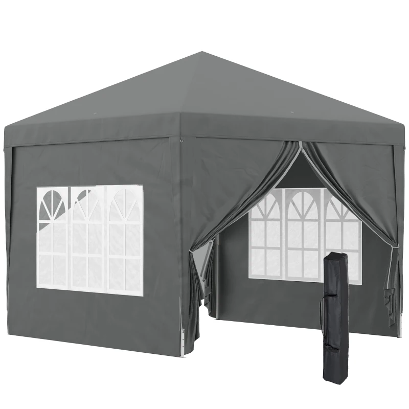 Outsunny Gazebo da Esterno 3x3 m Pieghevole con 4 Pannelli Laterali, in Acciaio e Tessuto Oxford Grigio