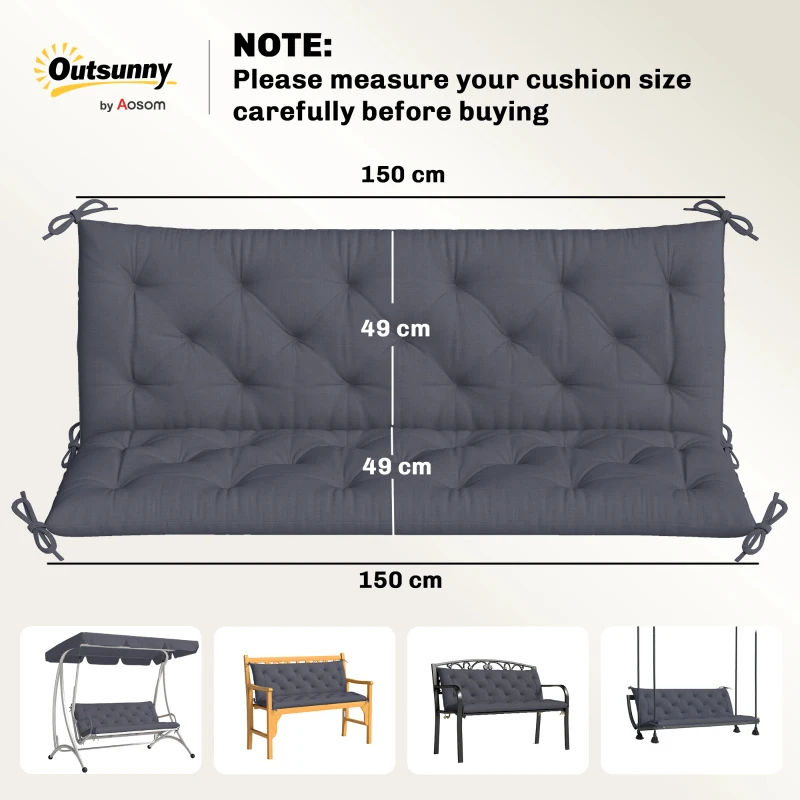 Outsunny Almofada para Banco com Encosto 150x98x8cm Almofada de Banco de 3 Lugares com 6 Cordões de Fixação para Jardim Terraço Balcão Exterior Cinza