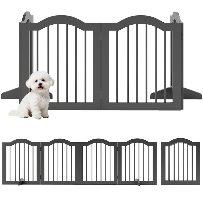 PawHut Absperrgitter Hund Freistehendes Schutzgitter mit Füßen, Klappbar Hundegitter, 4 Paneelen, 208 x 29,5 x 61 cm, Schwarz