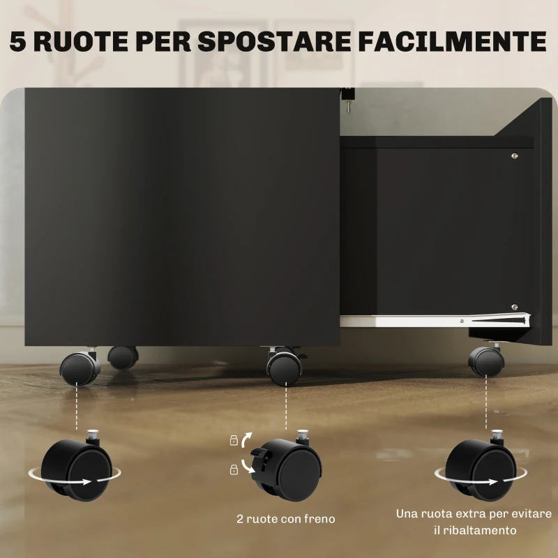 Vinsetto Cassettiera da Ufficio Portadocumenti in Legno con 2 Cassetti e Ripiano Aperto, 39x40x65 cm, Nero