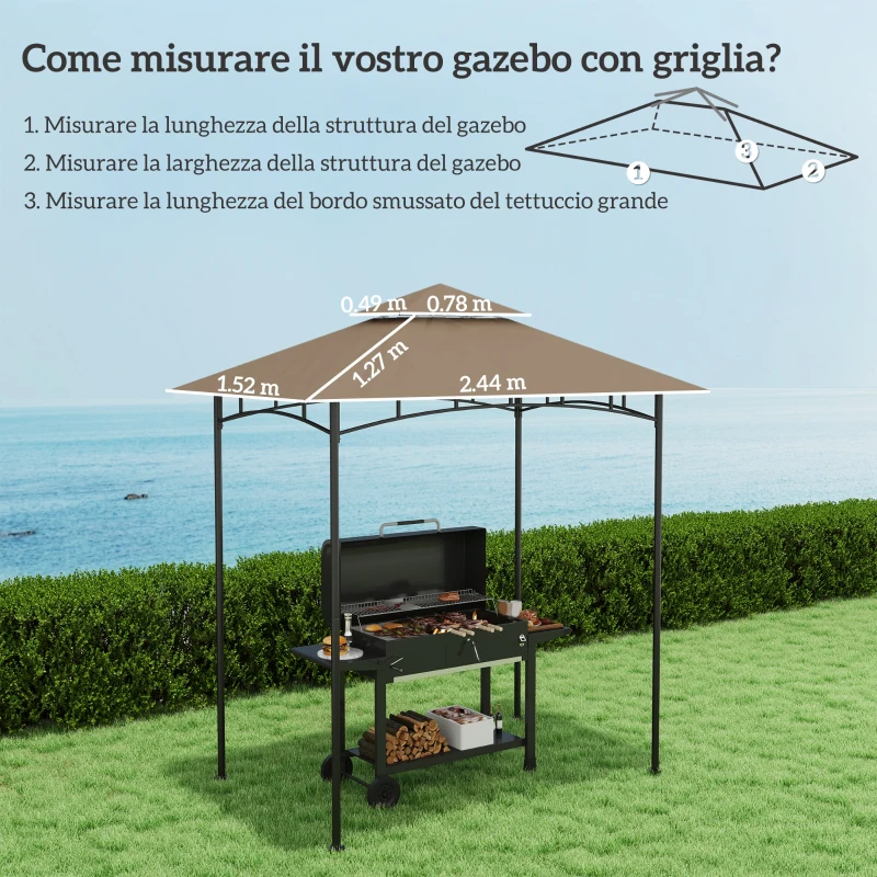 Outsunny Copertura per Gazebo da Giardino per Barbecue 1.52x2.44 m a 2 Livelli in Poliestere 160gsm Cachi