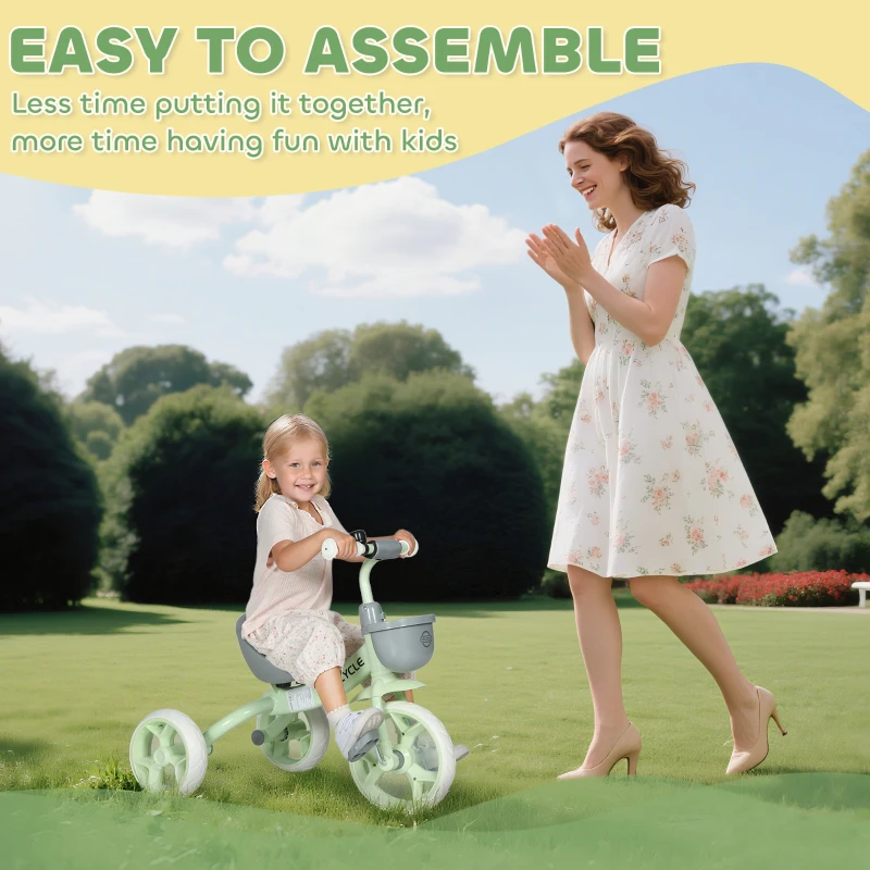 AIYAPLAY Kids Trike, Toddler Tricycle with Front Basket and EVA Wheels for Ages 2-5 Years, Indoor Outdoor for Boys Girls, Green