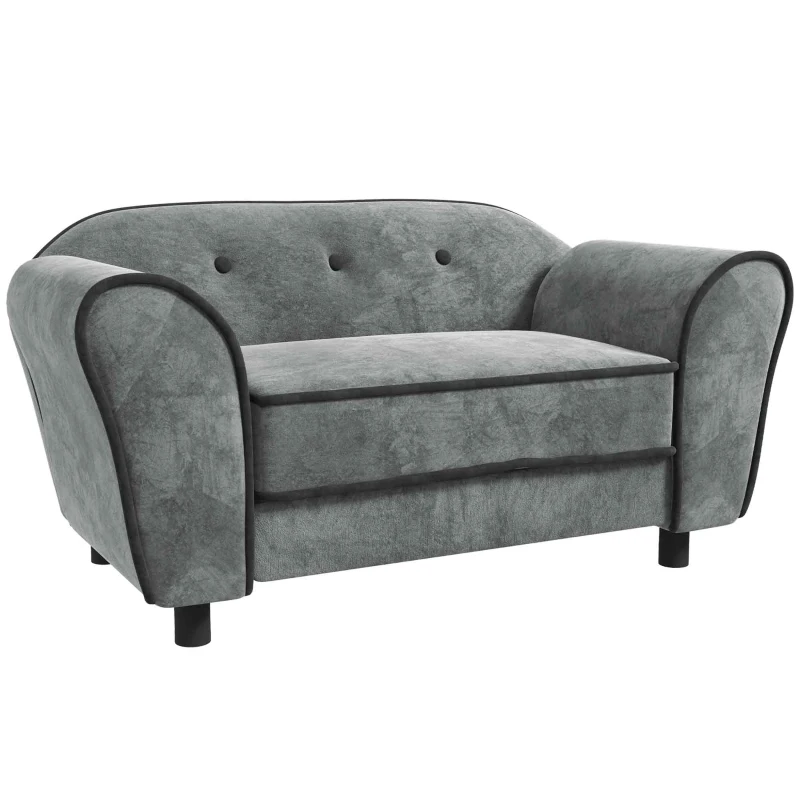 PawHut Canapé pour chien dossier capitonné au toucher velours néerlandais housse de coussin lavable 74 x 41 x 32,5 cm gris