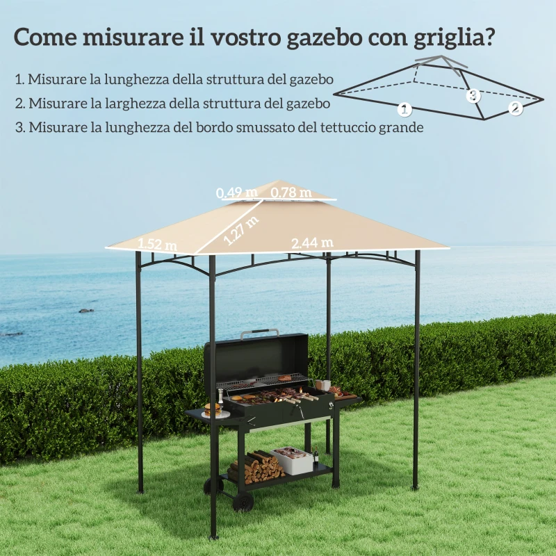 Outsunny Copertura per Gazebo da Giardino per Barbecue 1.52x2.44 m a 2 Livelli in Poliestere 160gsm Beige
