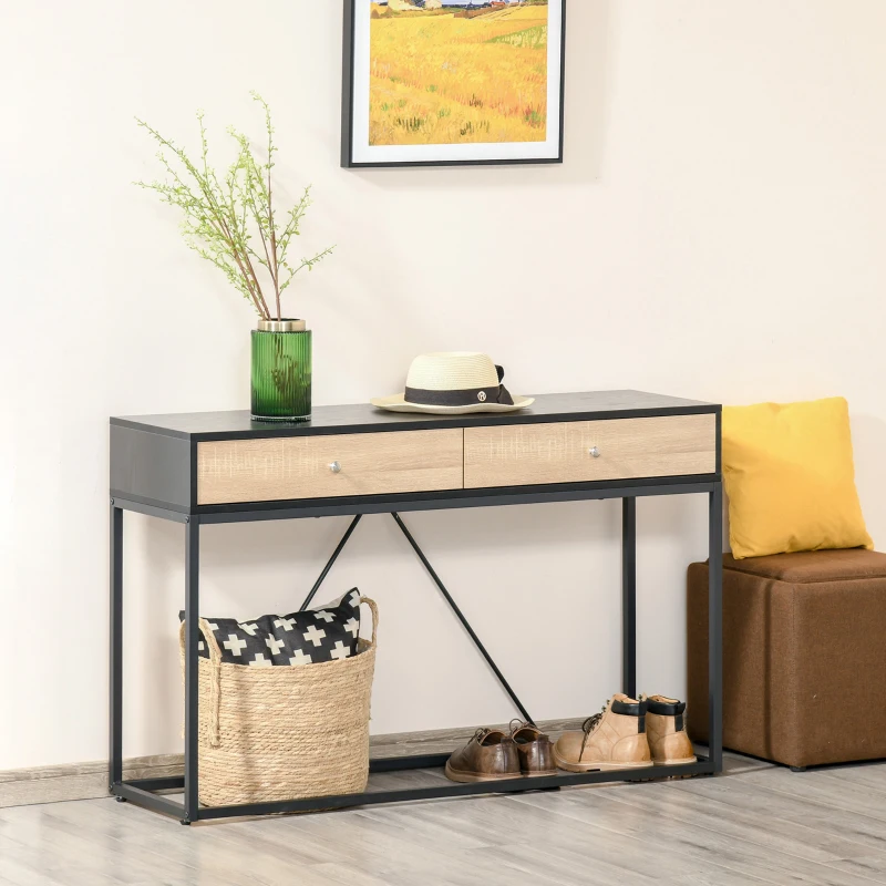 HOMCOM Table de Console Table d'entrée Moderne pour Salon 2 tiroirs cadre en métal dim. 120 x 35 x 75 cm