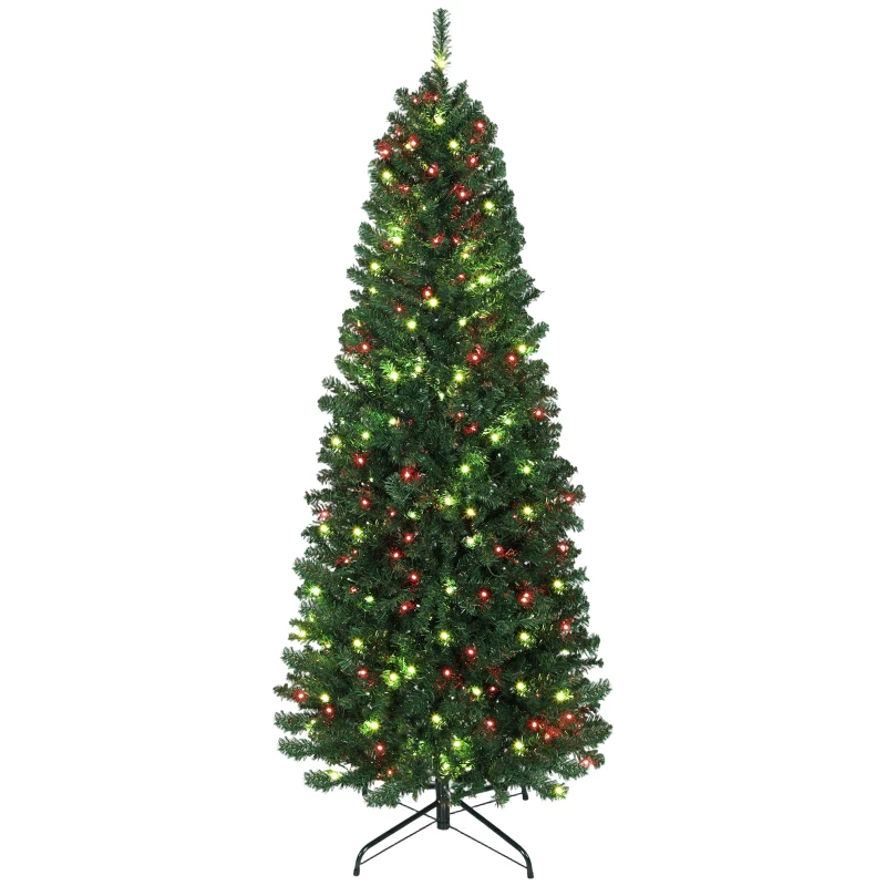 HOMCOM Sapin de Noël artificiel 180 cm, arbre de Noël, lumières LED synchronisées colorées et télécommande, 899 pointes, vert
