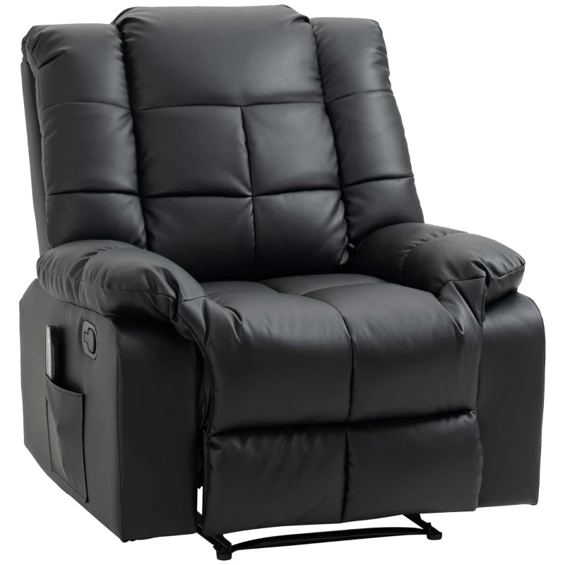 HOMCOM Fauteuil de massage fauteuil de relaxation massant avec dossier inclinable manuellement et repose-pied chaise TV revêtement synthétique télécommande incluse noir