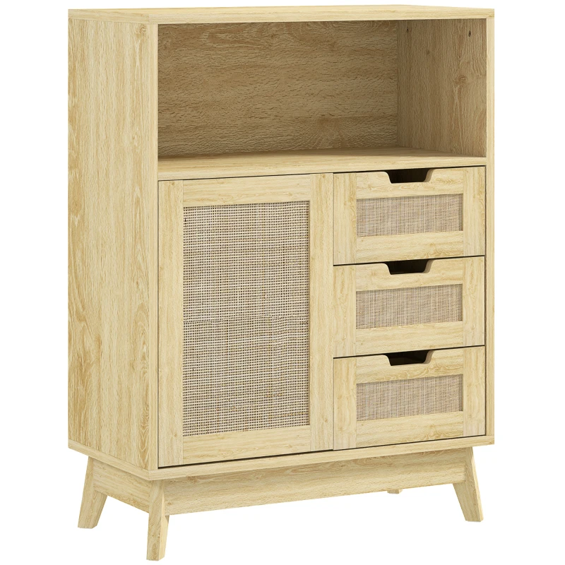 HOMCOM Buffet meuble de rangement avec 3 tiroir placard étagère réglable pour salon cuisine 60 x 30 x 81 cm bois naturel