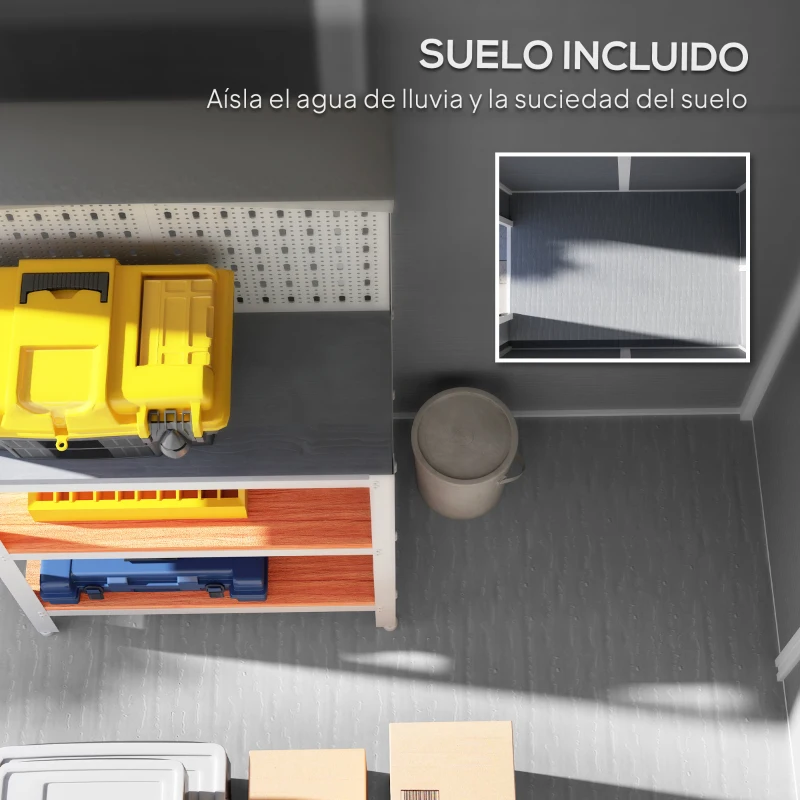 Outsunny Cobertizo de Jardín Exterior 2,1 m² 131x186x198 cm Caseta de Jardín con Suelo Ventana y Puerta con Cerradura Gris