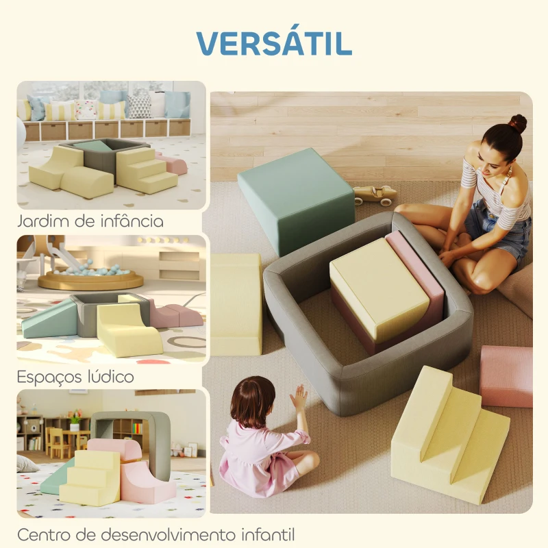 AIYAPLAY Conjunto de 7 Blocos de Espuma para Crianças Blocos de Psicomotricidade com Capas de Veludo Laváveis Multicolor