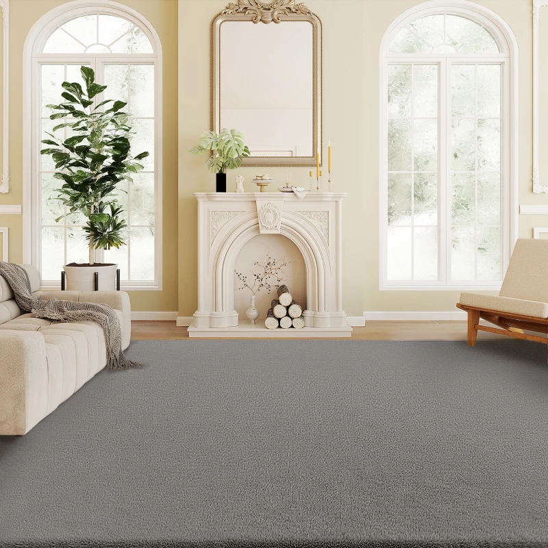 HOMCOM Tapis salon 200 x 140 cm tapis à poils longs, lavable en machine, antidérapant, en fausse fourrure, gris clair