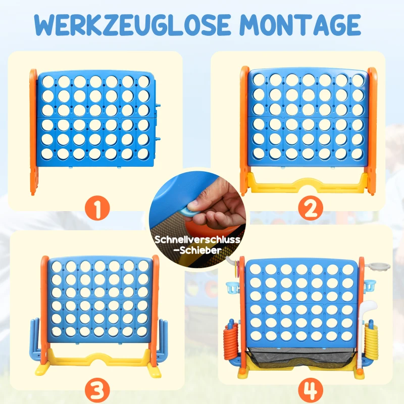 AIYAPLAY 4-in-1 Spiele-Set, Vier Gewinnt, höhenverstellbar, Netz-Tasche, Kunststoff, Bunt
